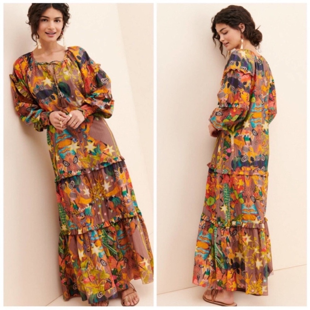 NWT CHUFY Khuyana Memories of Peru Printed Boho Cotton-Silk Maxi Dress Size M - Picture 5 of 15